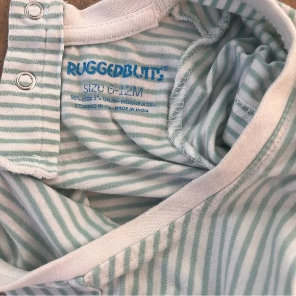 Baby Boy Shirt Bundle 4 piece Rugged Butts 6-9 months Striped Button Blue Green - Picture 10 of 16